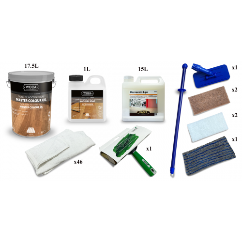 Kit Saving: DC007 (h) Faxe Universal Lye & Woca Master Colour Oil, white, floor, 116 to 135m2, Work by hand  (DC)