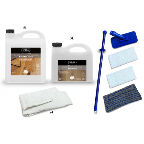 Kit Saving: DC010 (c) Woca Wood Lye white & Woca White Soap floor, 16 to 35m2, Work by hand   (DC)