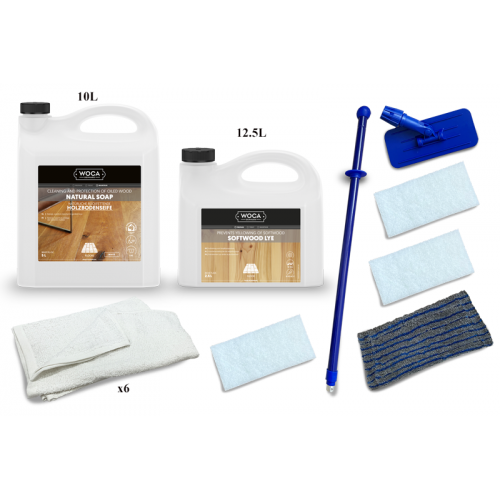 Kit Saving: DC011 (f) Woca Softwood Lye & Woca White Soap, floor, 76 to 95m2, Work by hand   (DC)