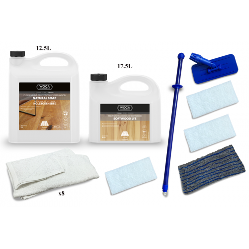 Kit Saving: DC011 (h) Woca Softwood Lye & Woca White Soap, floor, 116 to 135m2, Work by hand  (DC)