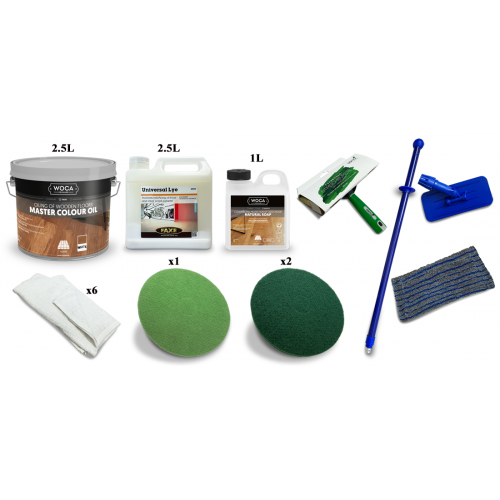 Kit Saving: DC036 (a) Faxe Universal Lye & Woca Master Colour Oil White, floor, 0 to 20m2,  work with buffing machine  (DC)