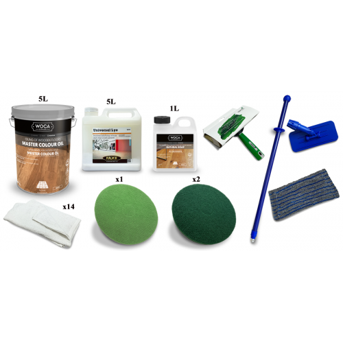 Kit Saving: DC036 (b) Faxe Universal Lye & Woca Master Colour Oil White, floor, 21 to 45m2,  work with buffing machine  (DC)