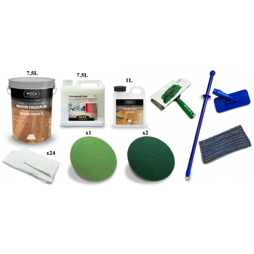 Kit Saving: DC036 (c) Faxe Universal Lye & Woca Master Colour Oil White, floor, 46 to 70m2,  work with buffing machine  (DC)