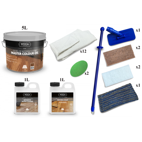 Kit Saving: DC083 (c) Woca Master Colour Oils, floor, Group One (102 brazil, 114 castle grey, 118 extra white) 16 to 35m2 work by hand  (DC)