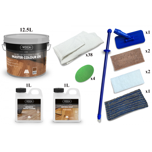Kit Saving: DC083 (g) Woca Master Colour Oils Group One floor, (102 brazil, 114 castle grey, 118 extra white), work by hand, 96 to 115m2 (DC)