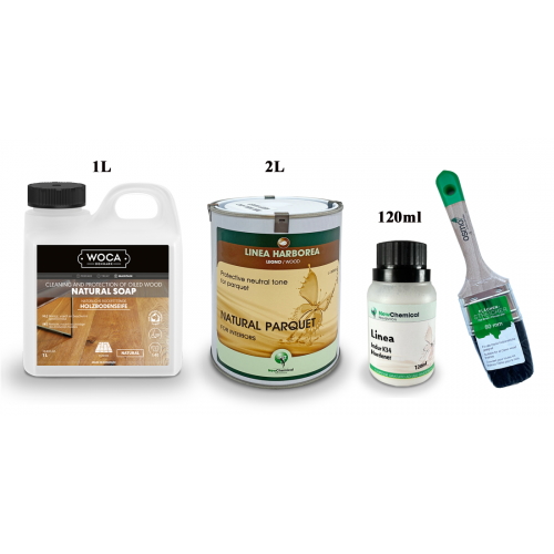Kit Saving: DC098 (a) Linea Natural Parquet topcoat oil, high protection & minimal colour impact, all wood types, furnishings or other surfaces less 5m2  (DC)