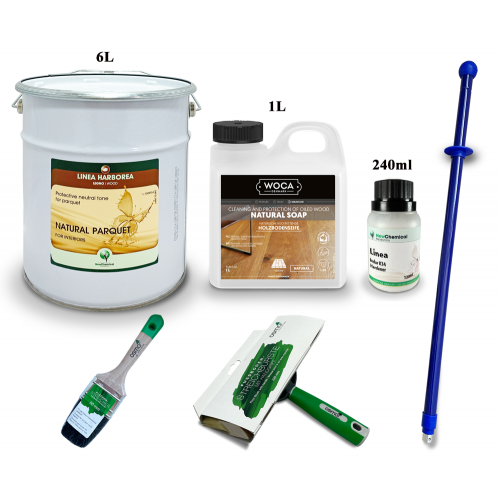 Kit Saving: DC098 (c) Linea Natural Parquet topcoat oil, floor, zero colour impact, all wood types, 16 to 35m2  (DC)