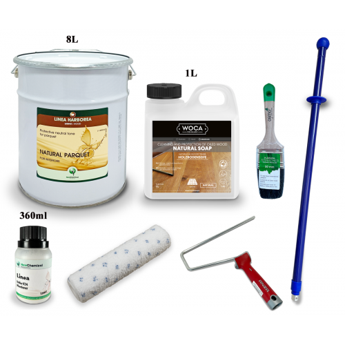 Kit Saving: DC098 (d) Linea Natural Parquet topcoat oil, floor, zero colour impact, all wood types, 36 to 55m2  (DC)