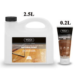 Kit Saving: DC134, Essential, Clean white UVoiled floors inc 2.5l Woca white versions of soap and 0.2l Maintenance Gel (DC)